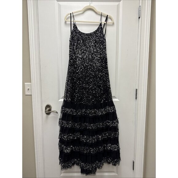 MAC DUGGAL Size 6 Black 10883 Embellished Scoop Neck Tiered Formal Gown Dress - Picture 4 of 11